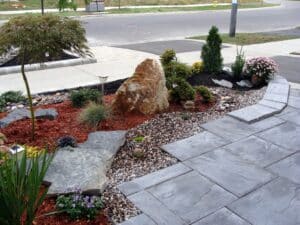 Use white marble to create walkways or patios when landscaping with rocks